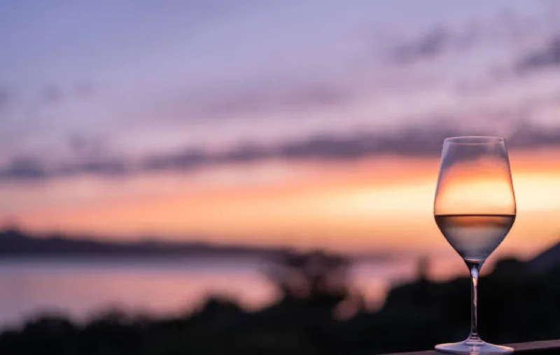 wine glass at alaska lake clark sunset